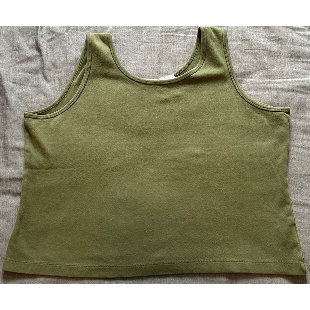 Liz Baker Petite Womens Large Tank Top Olive Green Scoop Neck Cotton Lycra